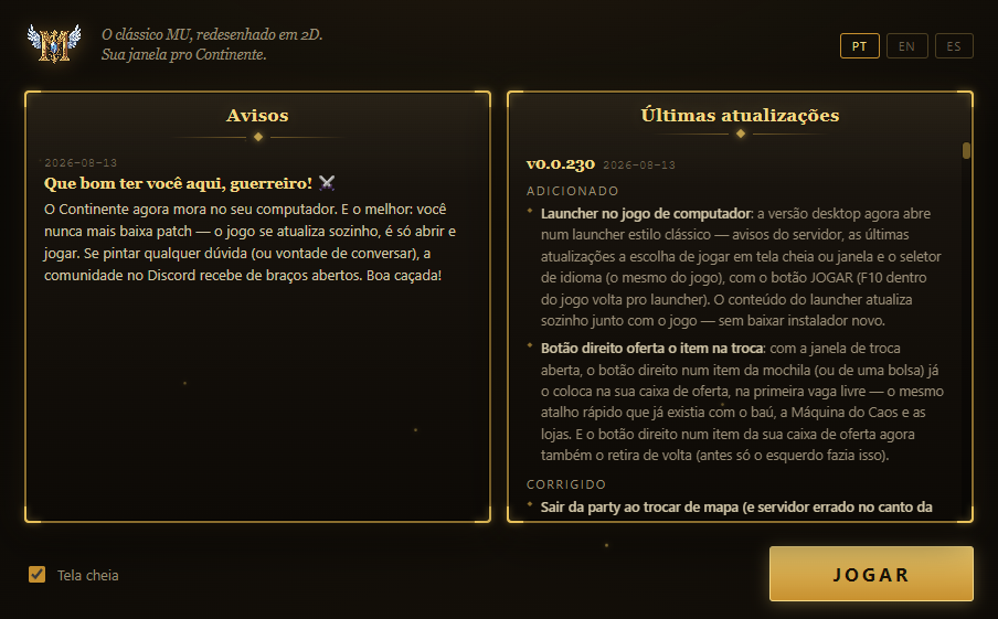 Launcher do MU 2D no desktop