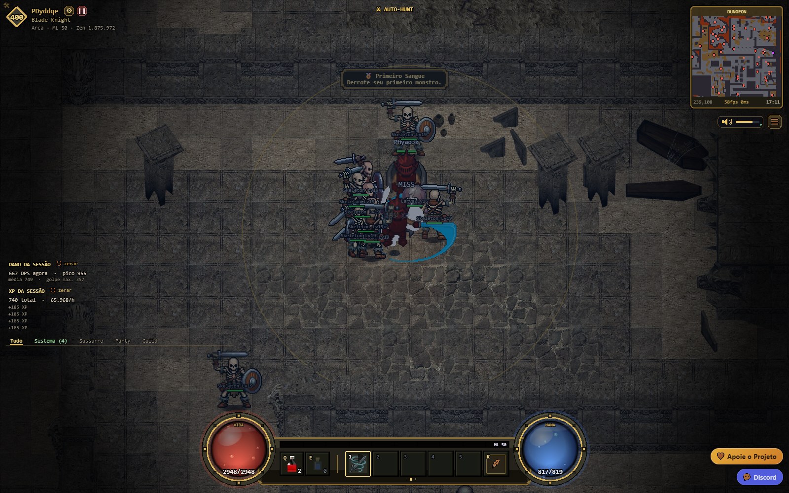 Emboscada de esqueletos na Dungeon do MU 2D
